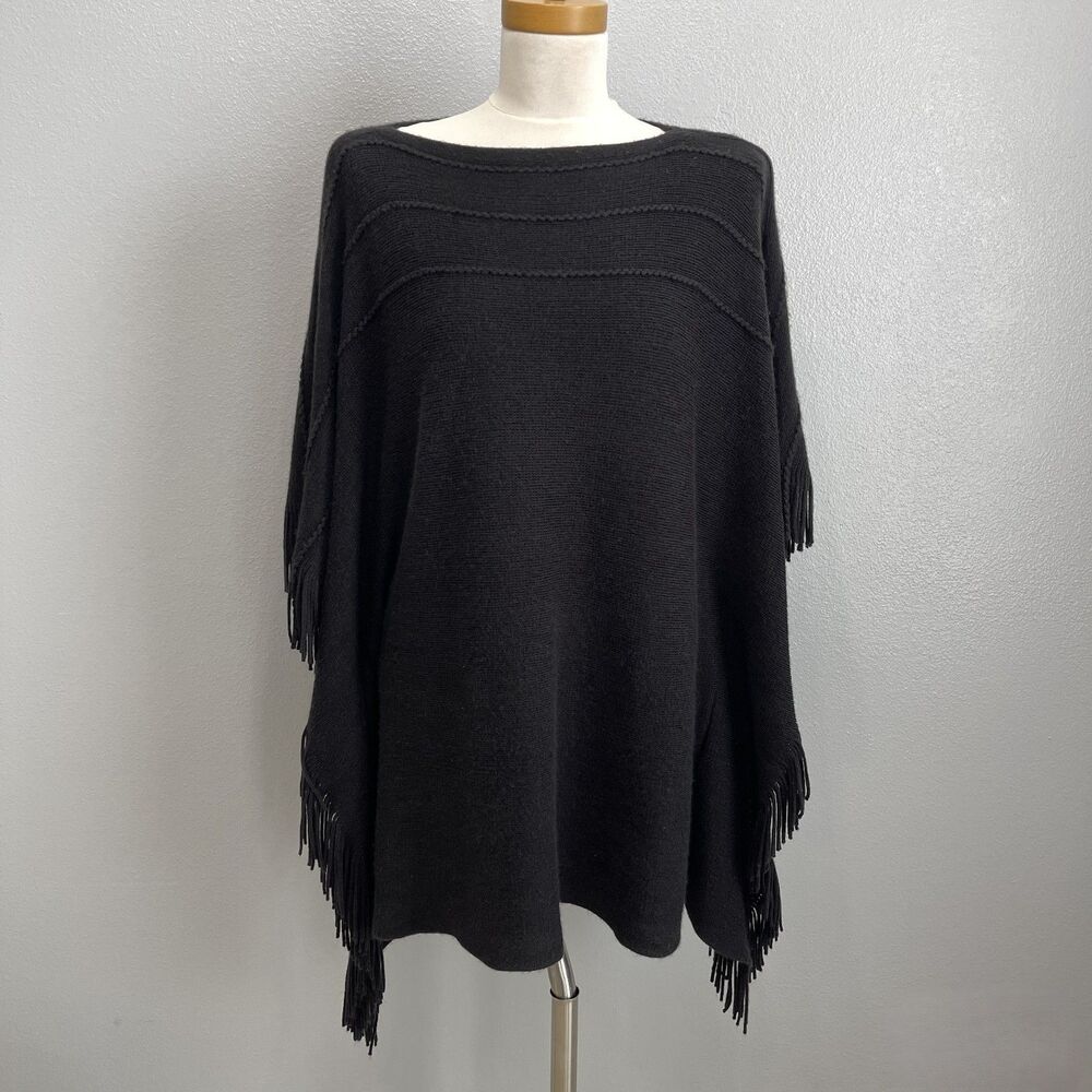 Women's Poncho Sweater‎ Small Medium Large Black Fringe